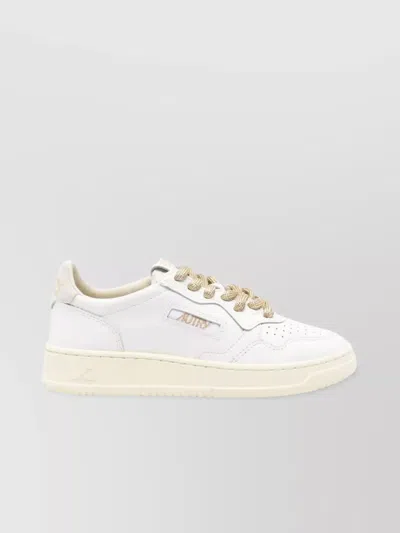 Autry Medalist Low Sneakers In White Leather And Suede Heel Tab In Brown