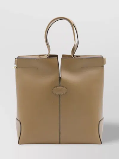 Tod's Rectangular Top Handles Contrast Stitching Tote Bag In Brown