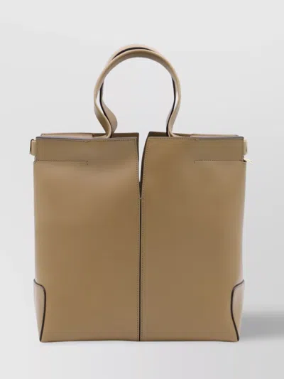 Tod's Rectangular Top Handles Contrast Stitching Tote Bag In Brown