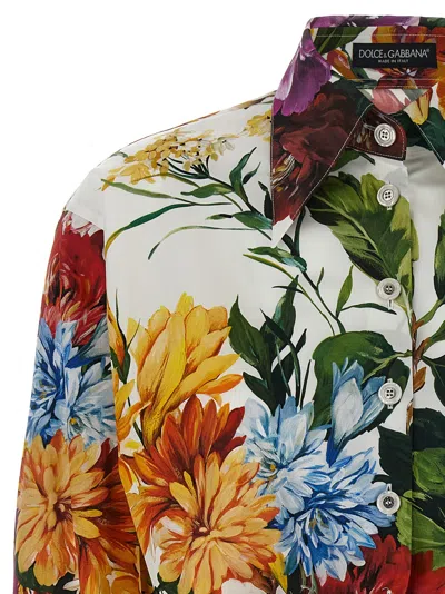 Dolce & Gabbana Multicolor Cropped Shirt With Tie Closure On The Front And All-over Floral Print In Cotton Woman In Multi