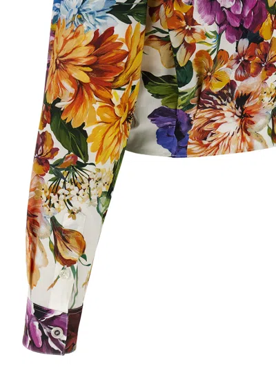Dolce & Gabbana Multicolor Cropped Shirt With Tie Closure On The Front And All-over Floral Print In Cotton Woman In Multi