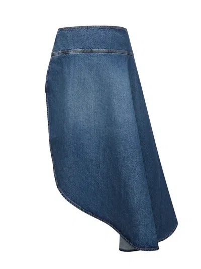 Alaïa Women Blue Denim Asymmetric Midi Skirt
