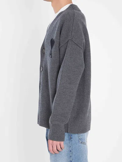 Ami Alexandre Mattiussi Ami Paris Ami De Coeur Heather Grey Wool Cardigan Men In Black
