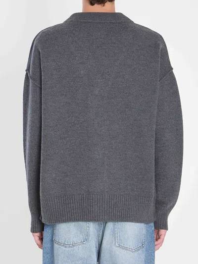 Ami Alexandre Mattiussi Ami Paris Ami De Coeur Heather Grey Wool Cardigan Men In Black
