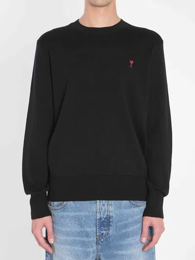 Ami Alexandre Mattiussi Ami Paris Ami De Coeur Wool Crewneck Sweater In Black