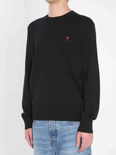 Ami Alexandre Mattiussi Ami Paris Ami De Coeur Wool Crewneck Sweater In Black