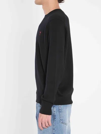 Ami Alexandre Mattiussi Ami Paris Ami De Coeur Wool Crewneck Sweater In Black