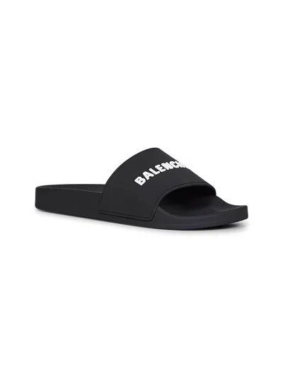 Balenciaga Men Black Rubber Pool Slide Sandals In Black