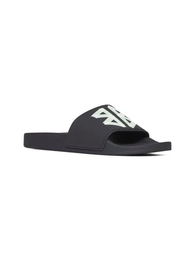 Balenciaga Black Sandals With Maxi Contrasting Logo In Tech Fabric Man