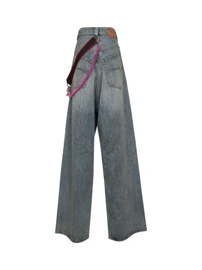 Balenciaga Women Blue Denim Charms Baggy Jeans In Gray