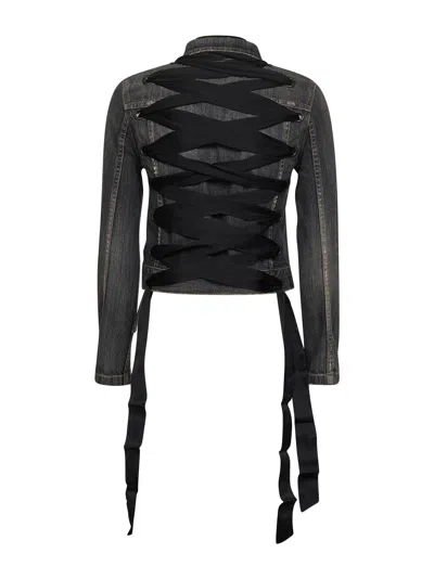 Balenciaga Dark Grey Denim Jacket With Laces In Black