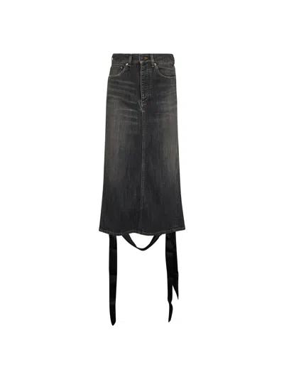 Balenciaga Women Dark Grey Denim Lace-up Skirt In Black