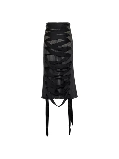 Balenciaga Women Dark Grey Denim Lace-up Skirt In Black