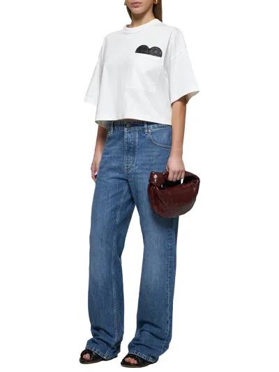 Bottega Veneta Women White Cotton Jersey Crop T-shirt In Neutral
