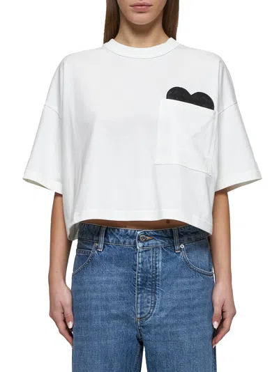 Bottega Veneta Women White Cotton Jersey Crop T-shirt In Neutral