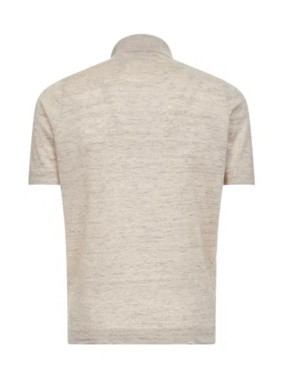 Brunello Cucinelli Linen Blend Polo Shirt With Traditional Collar In Neutral