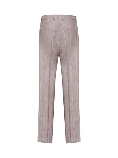 Brunello Cucinelli Men Beige Pinstripe Canvas Leisure Fit Trousers In Brown