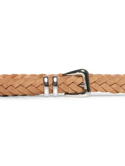 Brunello Cucinelli Men Beige Woven Reversed Calfskin Belt