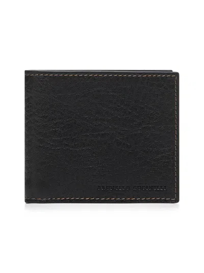 Brunello Cucinelli Men Black Grained Calf Leather Wallet