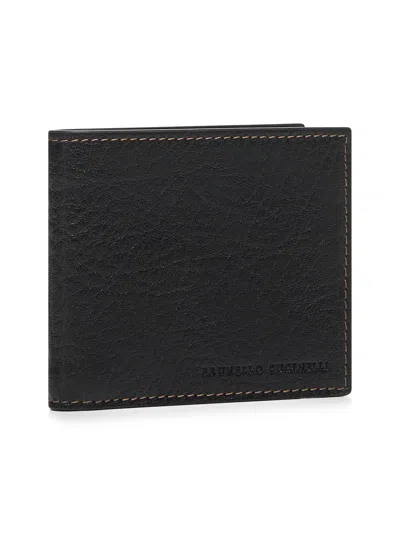 Brunello Cucinelli Men Black Grained Calf Leather Wallet