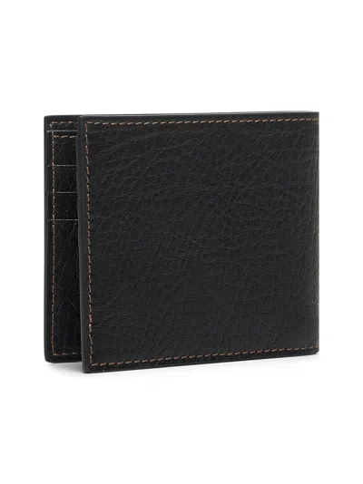 Brunello Cucinelli Men Black Grained Calf Leather Wallet