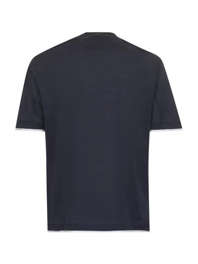Brunello Cucinelli Men Black Jersey Faux Layering T-shirt In Blue