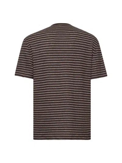Brunello Cucinelli Men Brown Striped Jersey Crewneck T-shirt In Brown