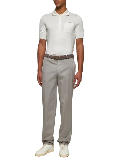 Brunello Cucinelli Men Green Gabardine Italian Fit Trousers In Gray