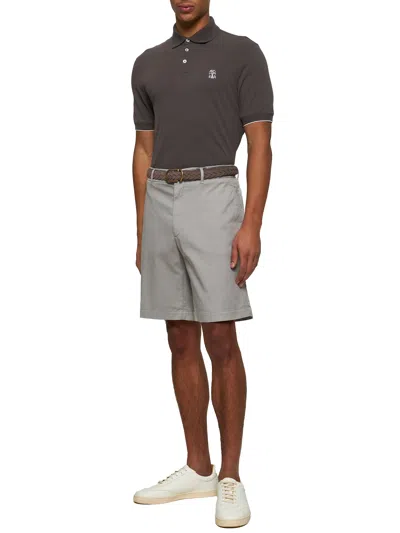 Brunello Cucinelli Green Gabardine Bermuda Shorts In Brown
