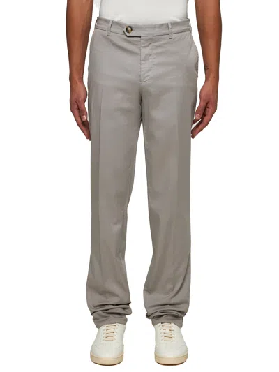 Brunello Cucinelli Men Green Gabardine Italian Fit Trousers In Gray