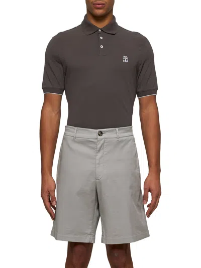 Brunello Cucinelli Green Gabardine Bermuda Shorts In Brown
