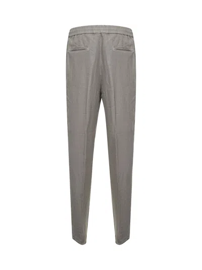 Brunello Cucinelli Men Green Linen Leisure Fit Trousers In Gray