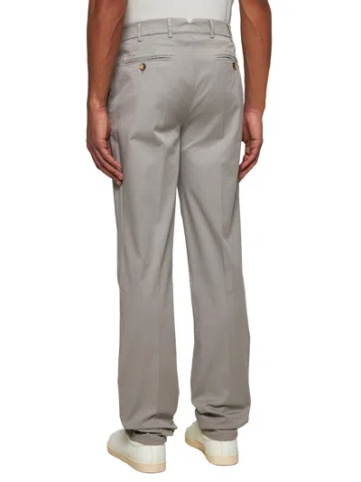 Brunello Cucinelli Men Green Gabardine Italian Fit Trousers In Gray