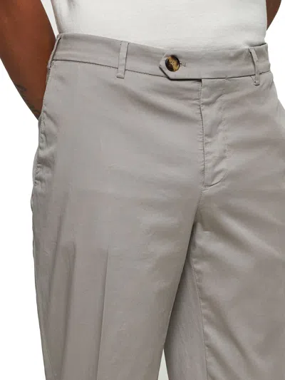 Brunello Cucinelli Men Green Gabardine Italian Fit Trousers In Gray