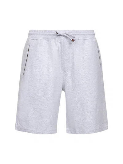 Brunello Cucinelli Bermuda Shorts In Techno Cotton Fleece Trousers Grey In Gray