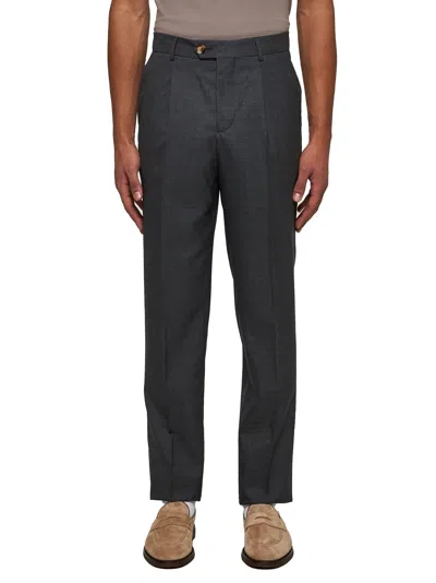 Brunello Cucinelli Men Grey Gabardine Leisure Fit Trousers In Gray