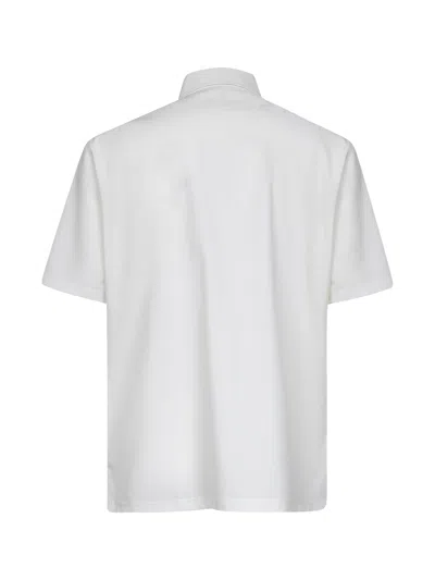 Brunello Cucinelli Men Ivory Virgin Wool Canvas Logo Polo Shirt In White