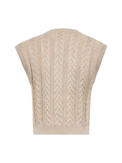 Brunello Cucinelli Women Beige Dazzling Double Cable Knit Vest In Yellow