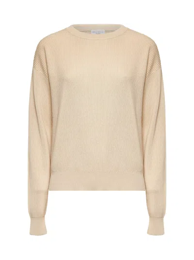 Brunello Cucinelli Women Beige Monili Cotton Sweater In Brown