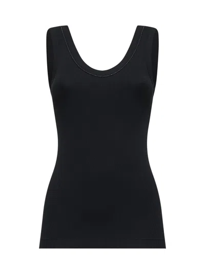 Brunello Cucinelli Black Cotton Tank Top With Monile Insert In Black