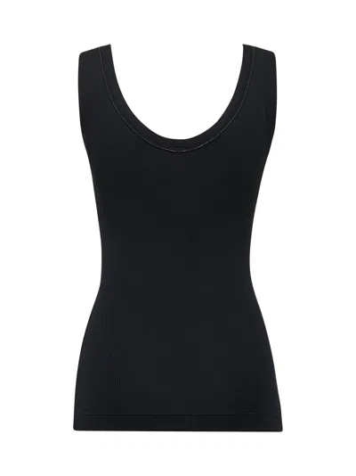 Brunello Cucinelli Black Cotton Tank Top With Monile Insert In Black