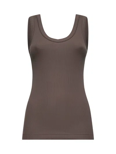 Brunello Cucinelli Women Brown Ribbed Jersey Monili Top In Gray