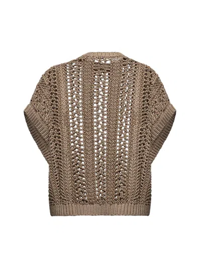 Brunello Cucinelli Brown Cotton Ribbed Net Sweater