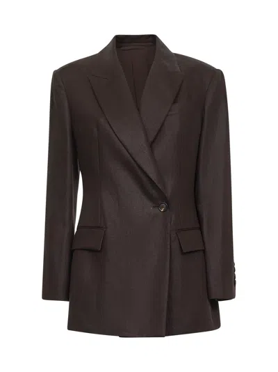 Brunello Cucinelli Linen Blazer Jacket In Brown