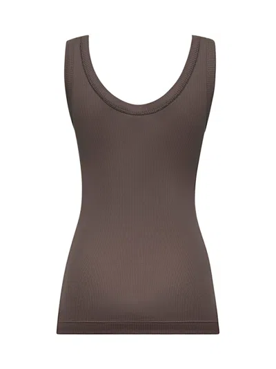 Brunello Cucinelli Women Brown Ribbed Jersey Monili Top In Gray
