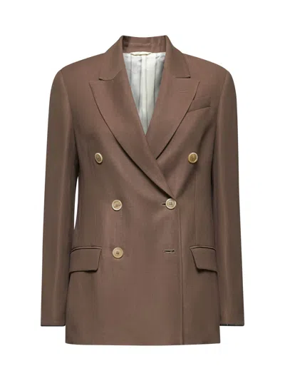 Brunello Cucinelli Women Brown Twill Shiny Cuffs Jacket In Brown
