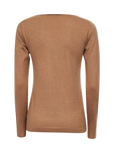 Brunello Cucinelli Camel Sparkling Cashmere And Silk Lightweight Sweater