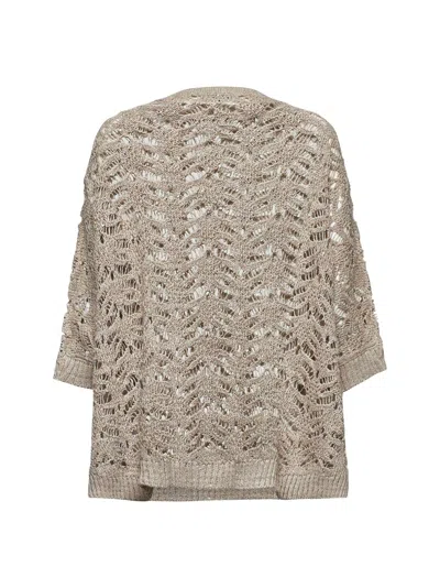 Brunello Cucinelli Women Ivory Knit Dazzling Cape In Gray