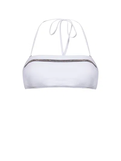 Brunello Cucinelli Women White Techno Jersey Monili Bikini Bandeau Top In White