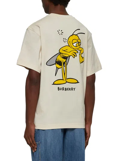 Burberry Beige T-shirt With Maxi Bee Print On The Back In Cotton Man In Neutral